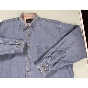 Browning Denim Shirt Mens XL Blue Work Shirt 100% Cotton Long Sleeve Button Down
